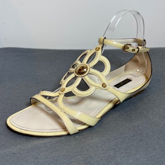 Amputee LEFT SHOE ONLY 39.5 Louis Vuitton Cream Patent Leather Cutout sandal - Picture 1 of 4